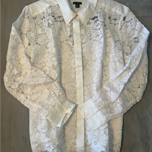 Ann Taylor White Lace Button-Up Blouse - Picture 4 of 12